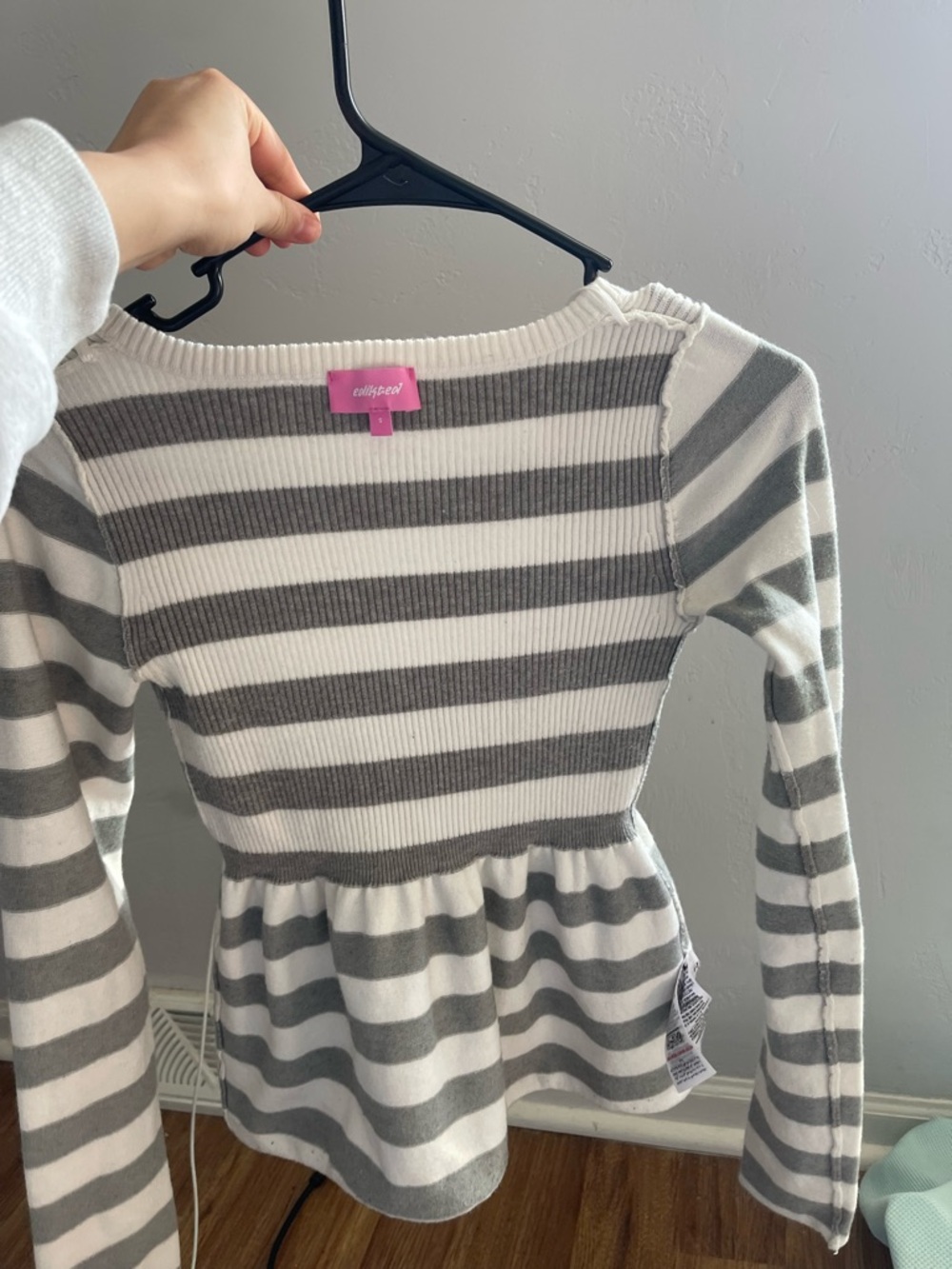 Edikted Gray & White Striped Ribbed Peplum Sweater